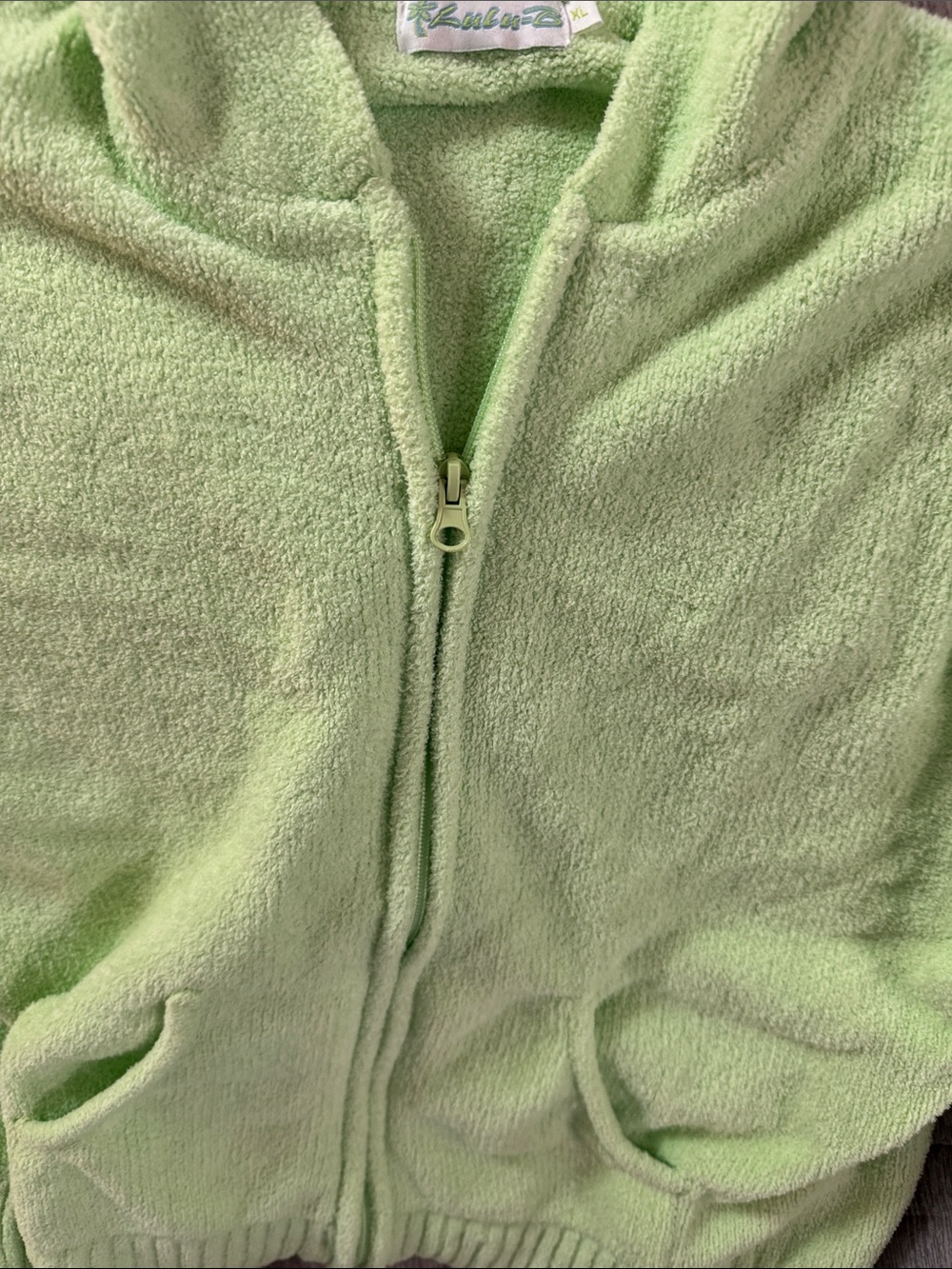 Lulu-B Plush Zip-Up Hoodie in Light Lime Green - Picture 3 of 3
